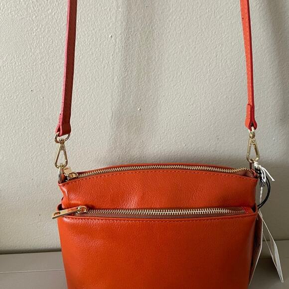 New DIVINA FIRENZE Orange Gold Crossbody Handbag Purse Quality Fine Leather - Picture 6 of 11